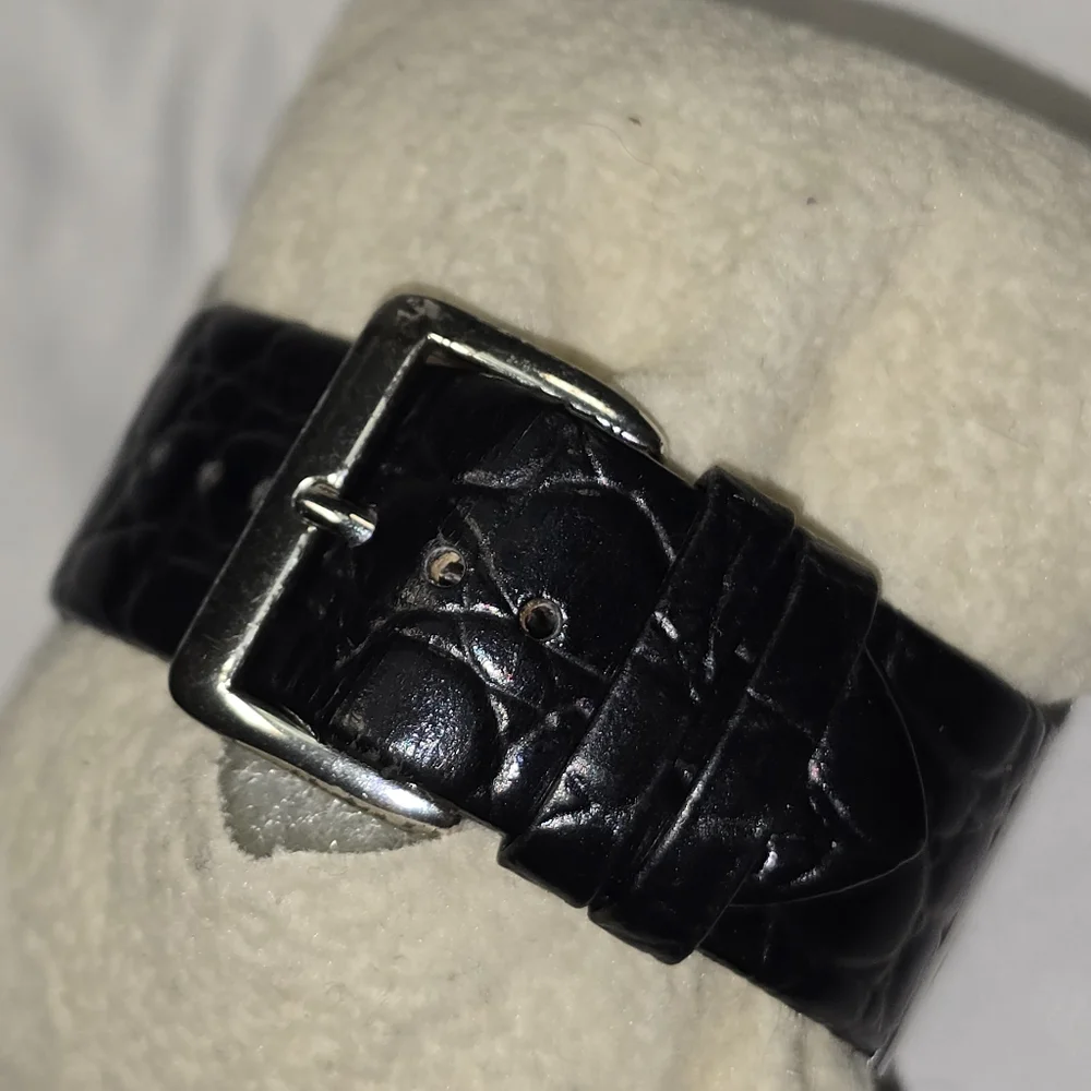 Brighton Silver and Black‎ Terressa Heart Motif Black Italian Leather Band Watch